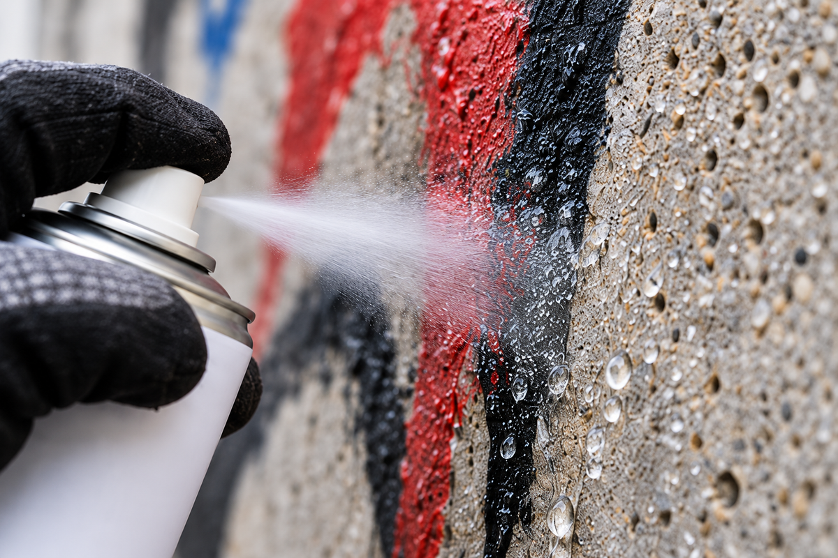 Detailaufnahme: Spray auf Graffiti und Beton