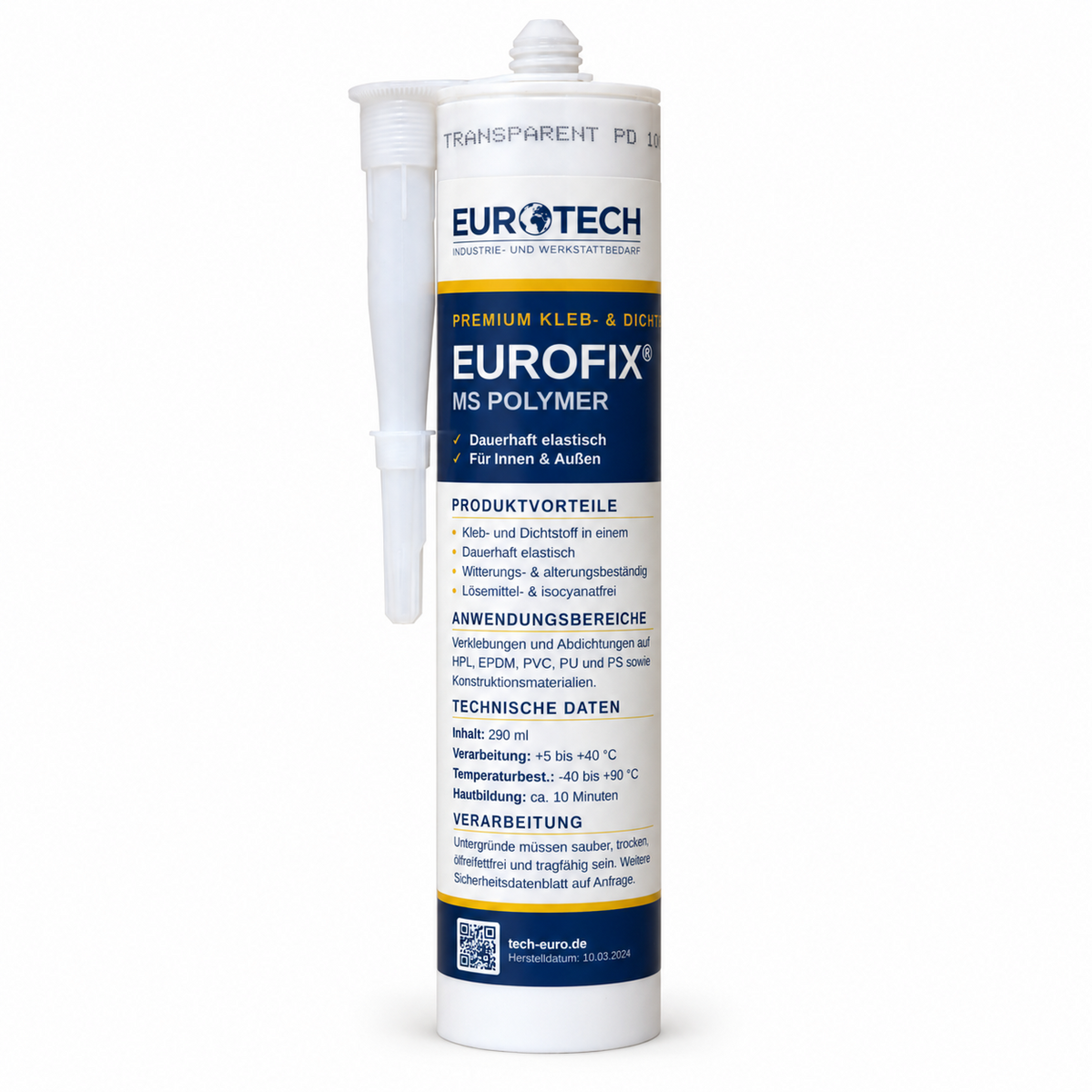 EUROFIX MS Polymer transparent, 290 ml – Produktansicht auf Weiß