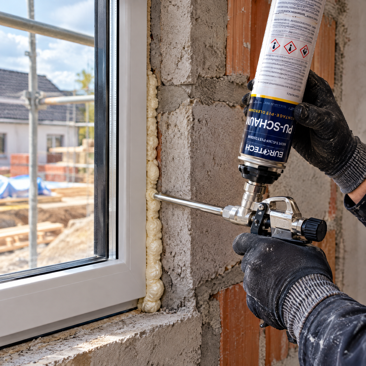 Illustrative Anwendung: PU-Schaum an einem Fensteranschluss